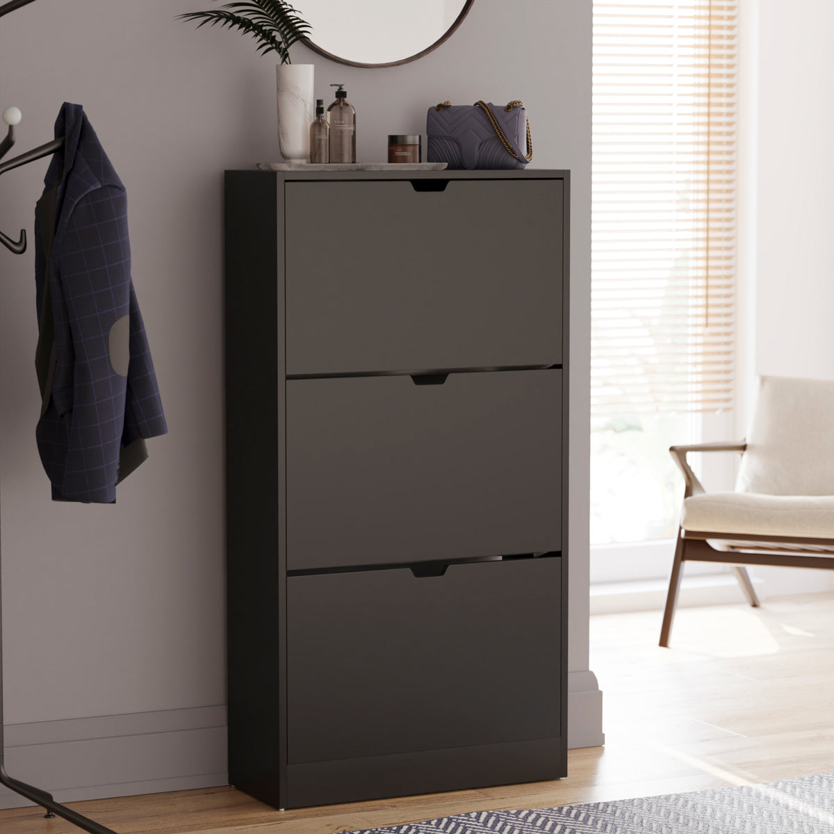 3-Drawer Shoe Cabinet - Black
