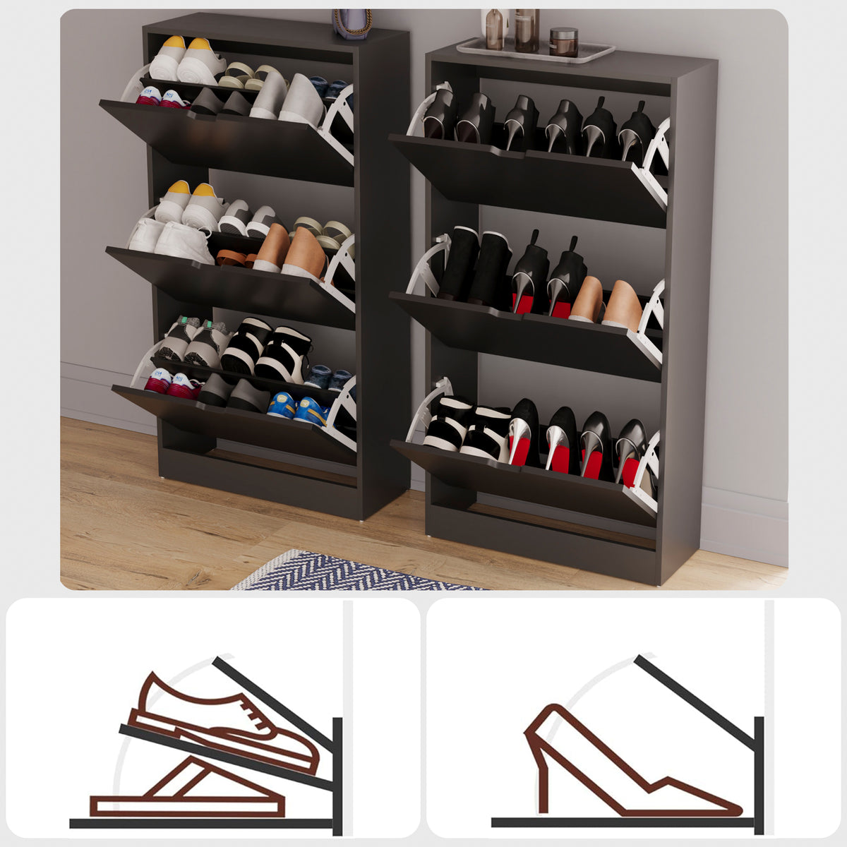3-Drawer Shoe Cabinet - Black