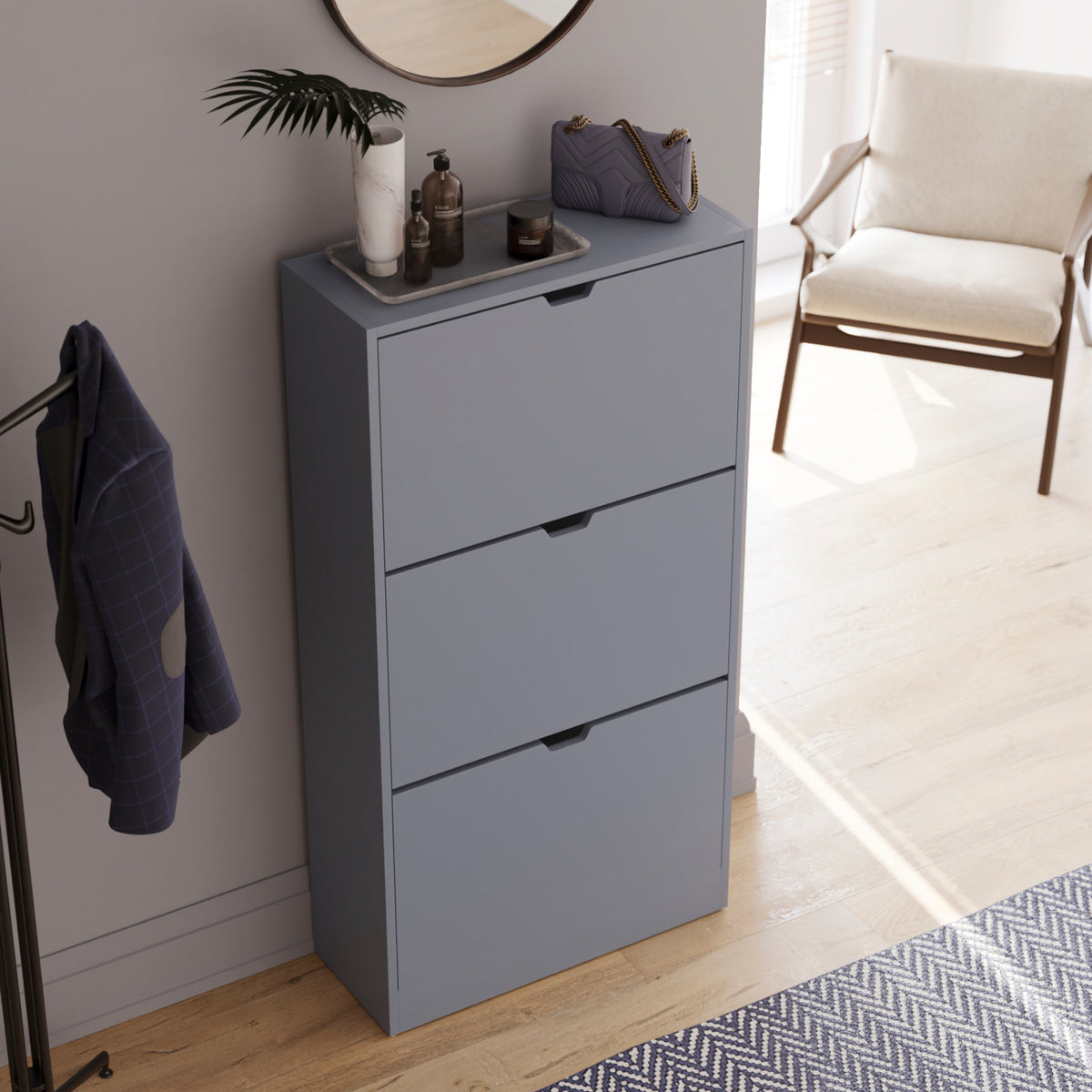 3-Drawer Shoe Cabinet - Grey
