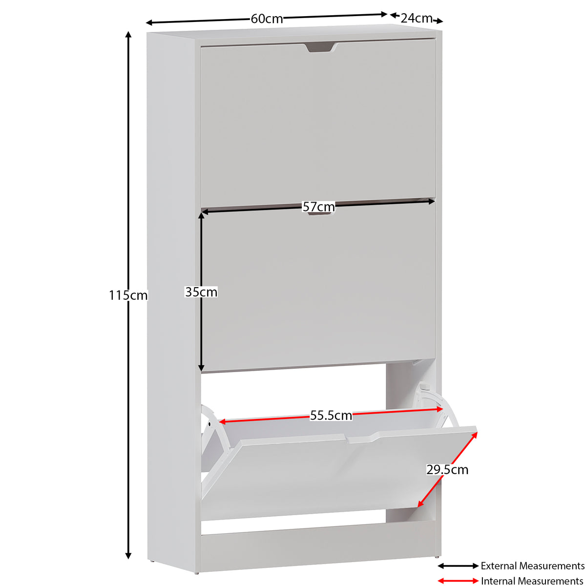 3-Drawer Shoe Cabinet, White