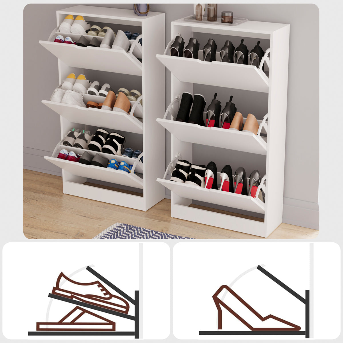 3-Drawer Shoe Cabinet, White