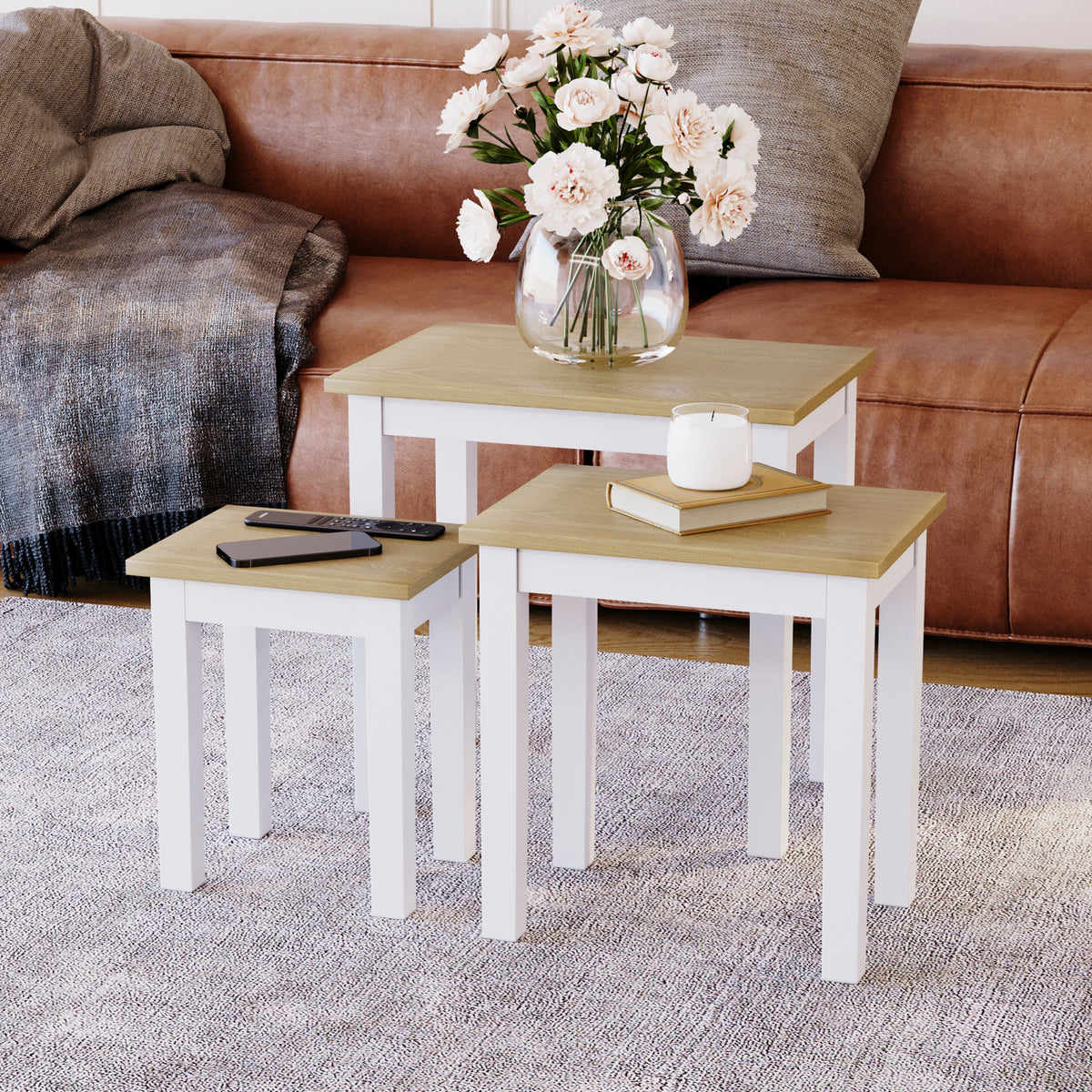 Yorkshire Nest of 3 Tables - Oak & White