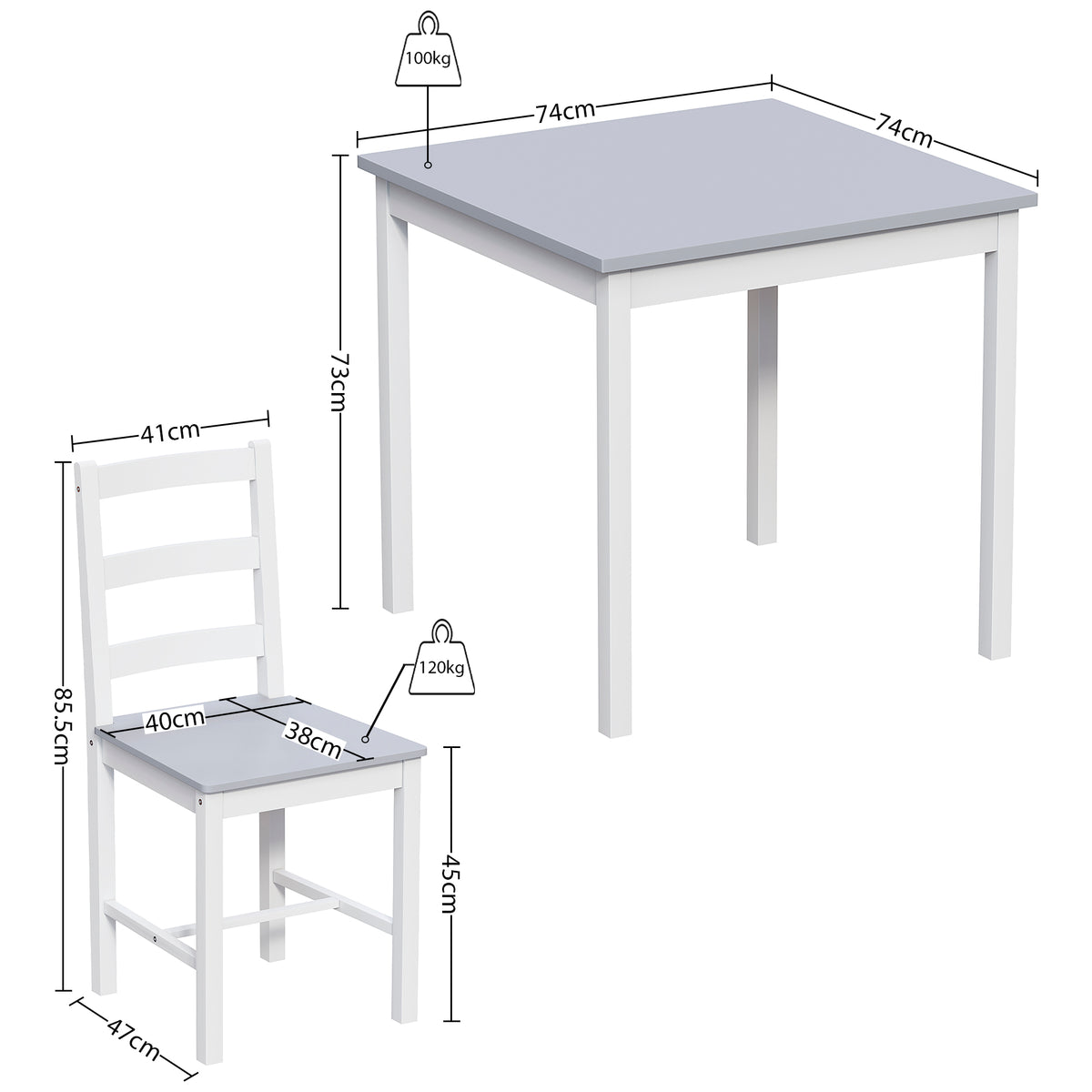 Yorkshire 2-Seater Dining Set - White & Grey