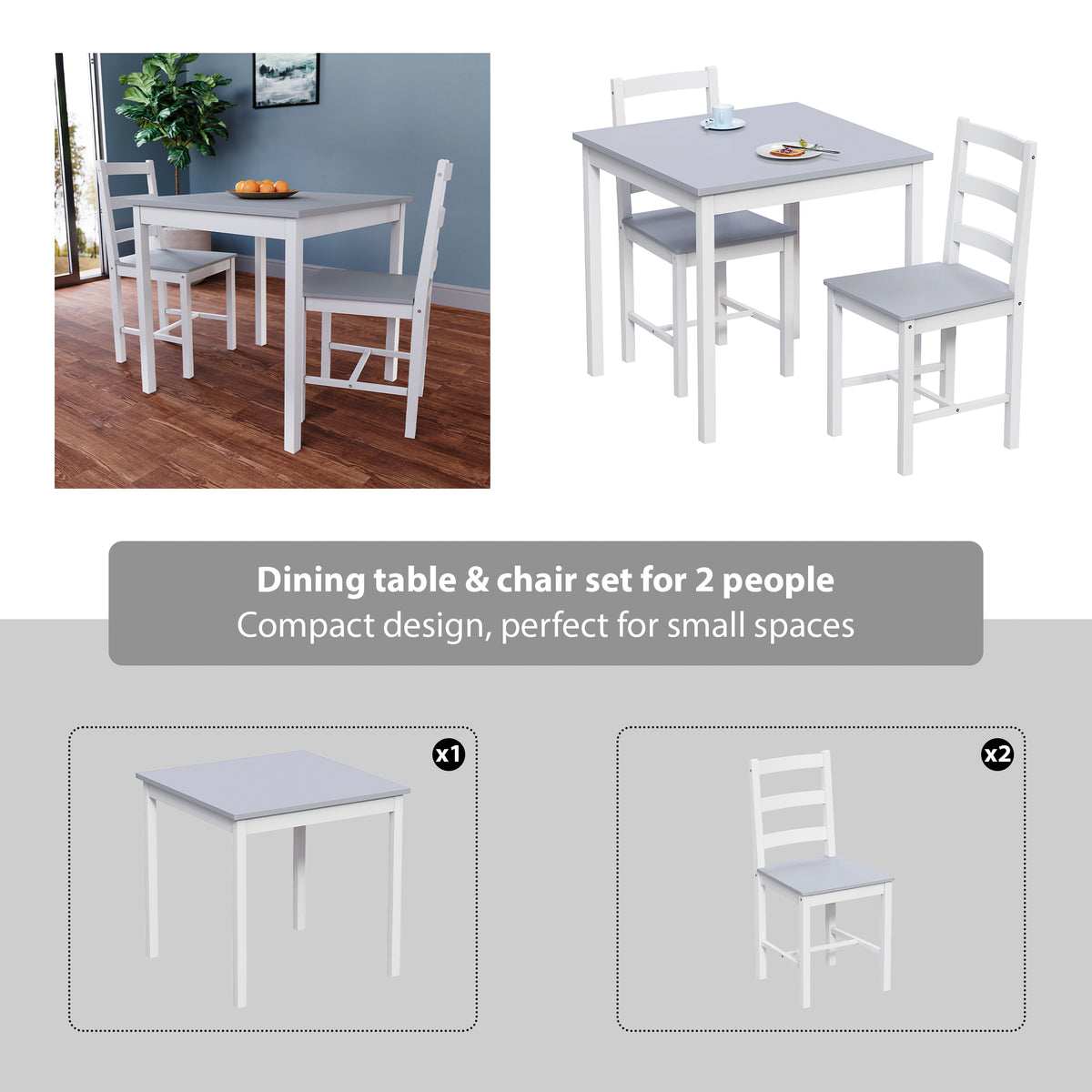 Yorkshire 2-Seater Dining Set - White & Grey