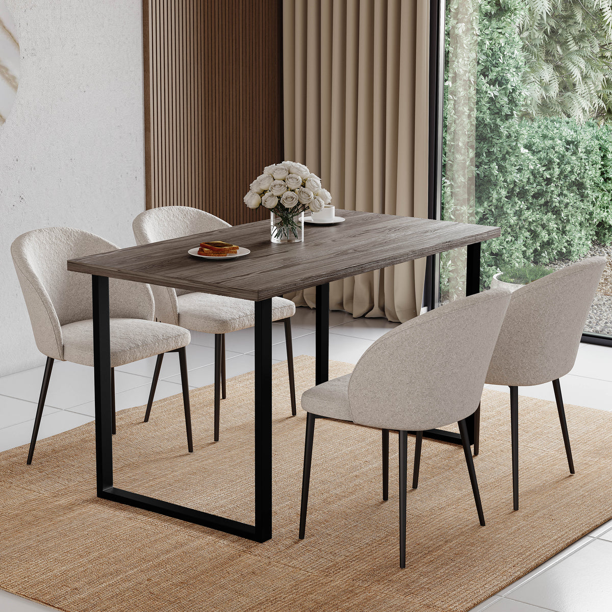 4-Seater Dining Table With U Shape Legs - Walnut