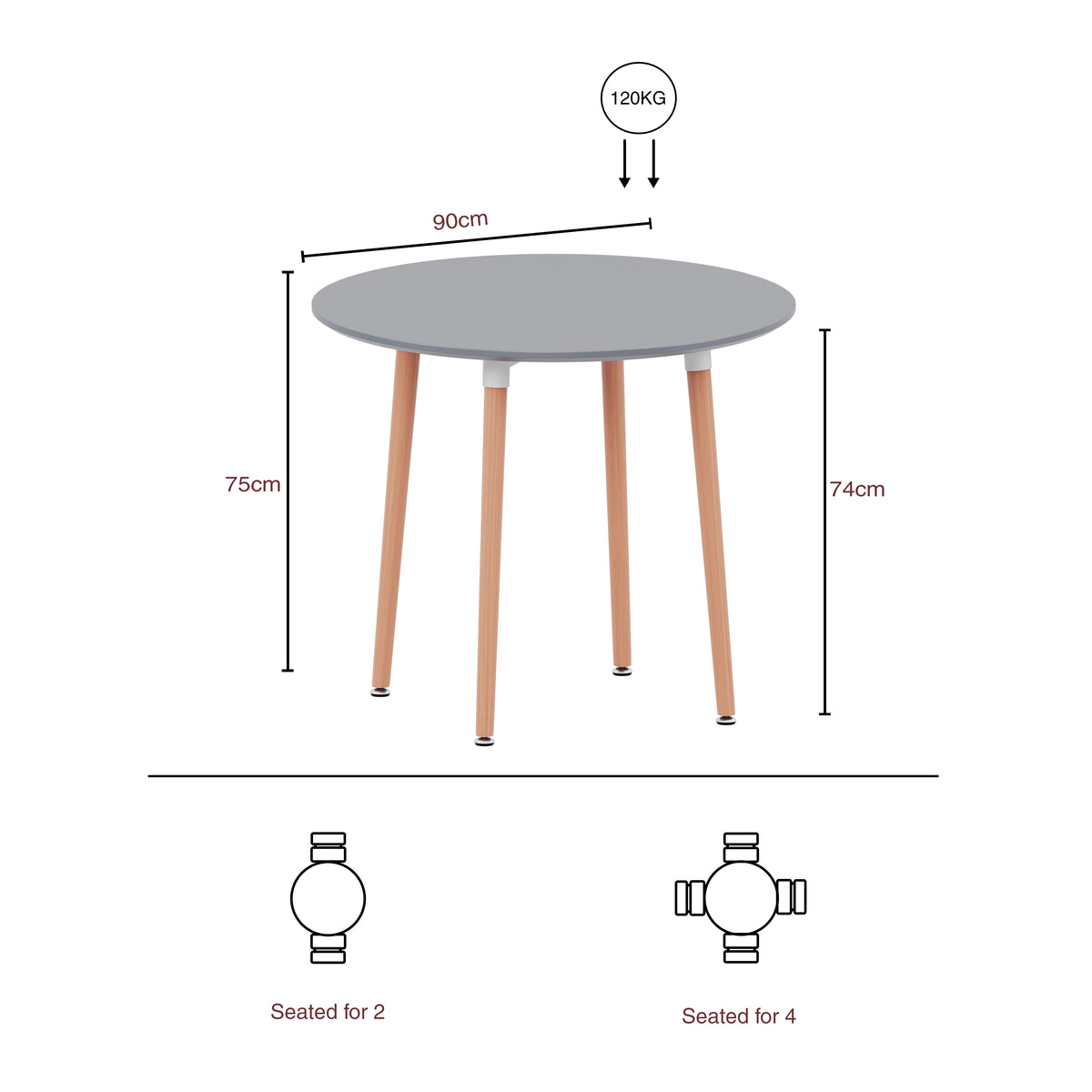 Batley 4-Seater Round Dining Table - Grey