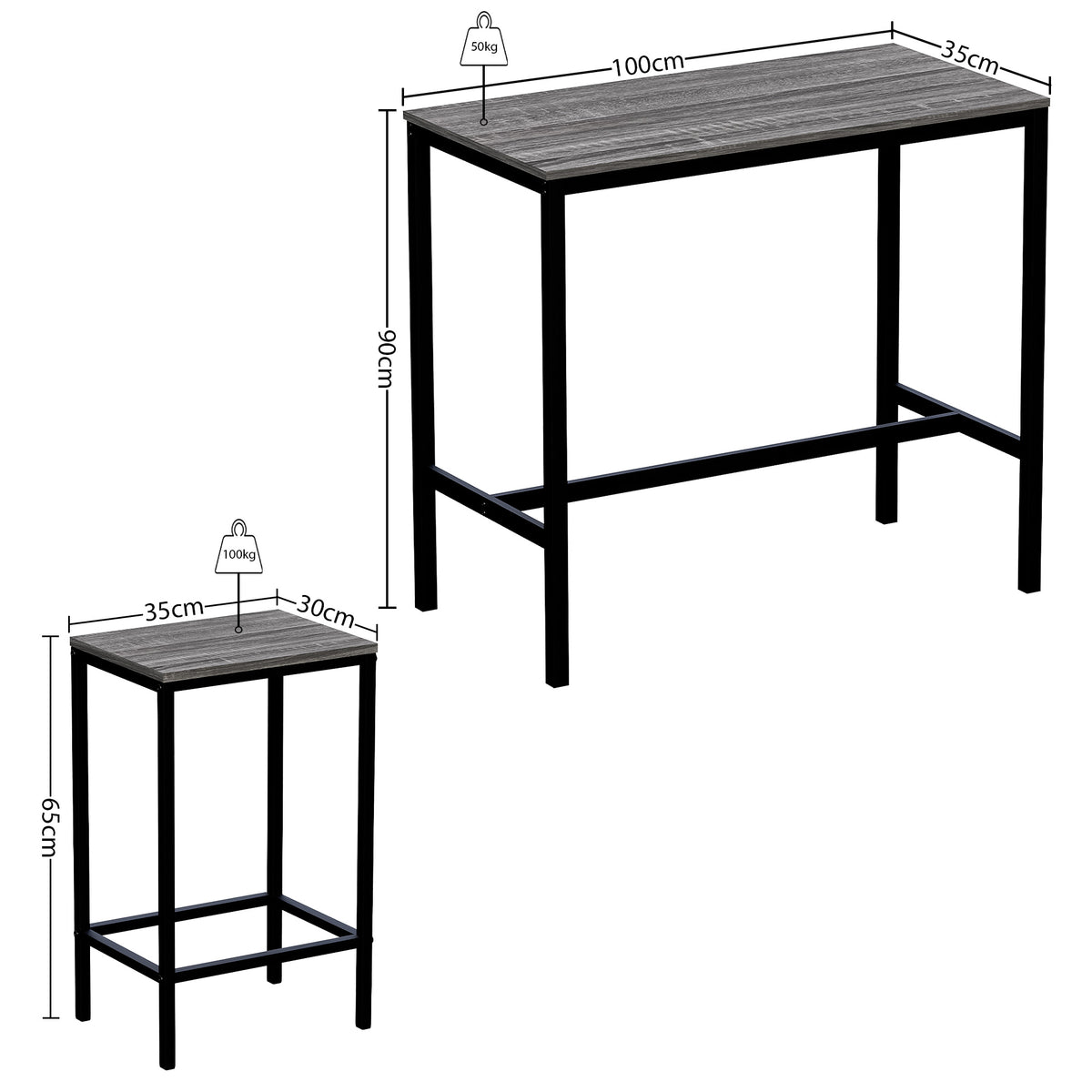 Roslyn 2-Seater Bar Table Set - Grey