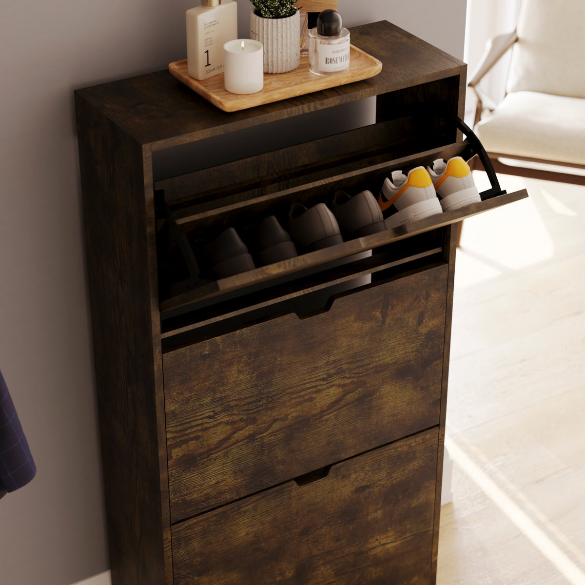 3-Drawer Shoe Cabinet - Dark Wood