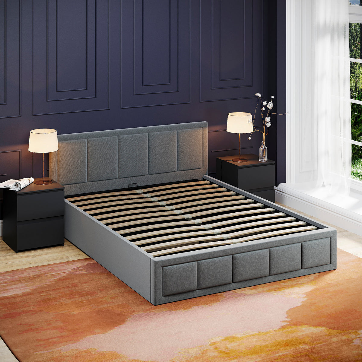 Vanita King Size Fabric Ottoman Bed, Light Grey UKFR