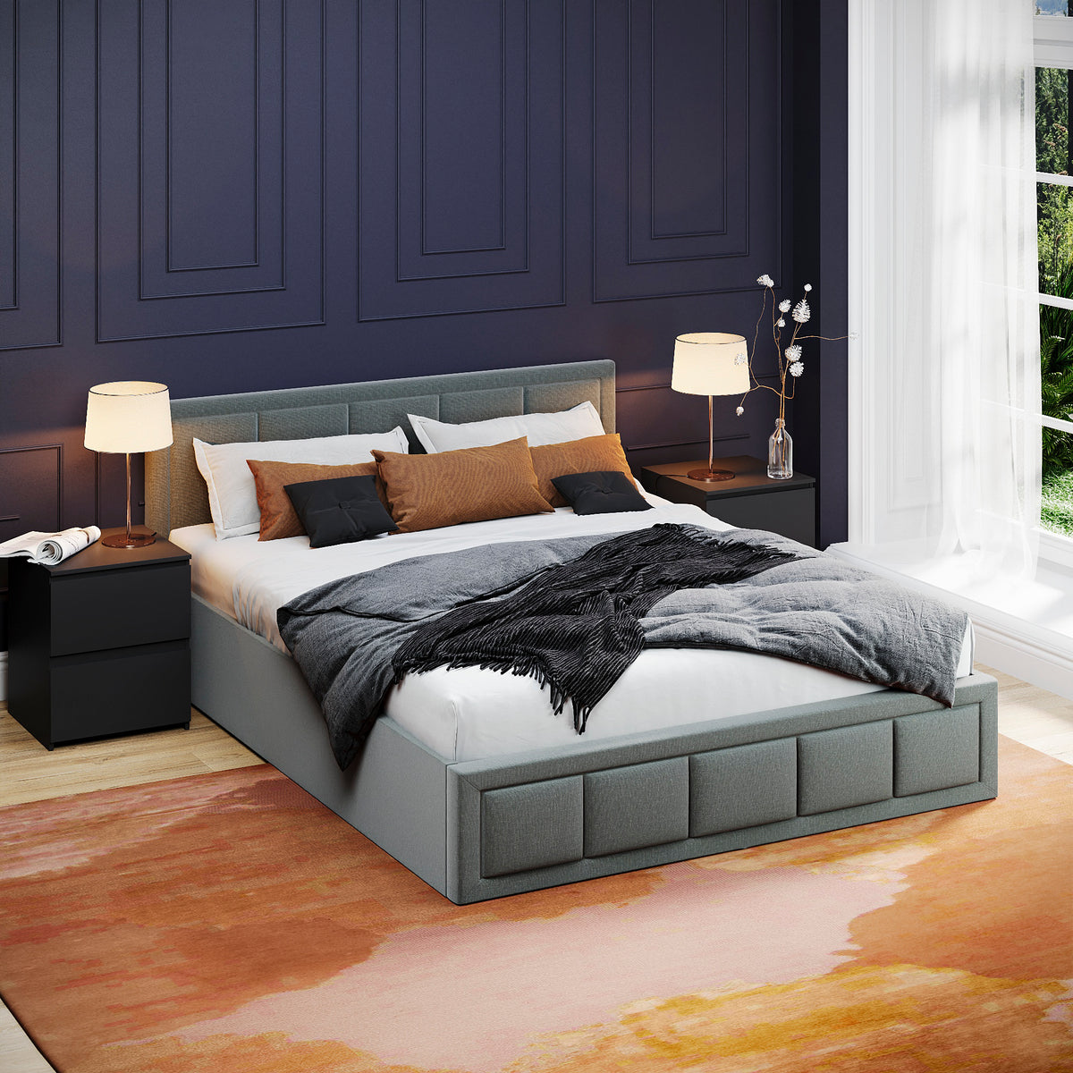 Vanita King Size Fabric Ottoman Bed, Light Grey UKFR
