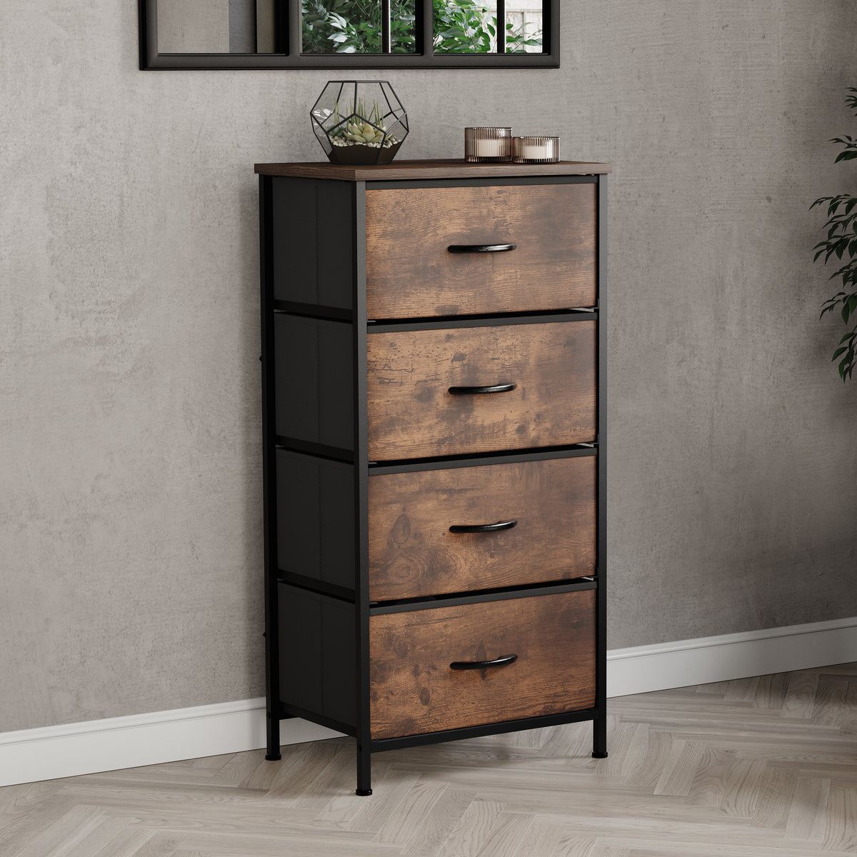 Chorley 4 Drawer Fabric Drawer Chest, Rustic Brown
