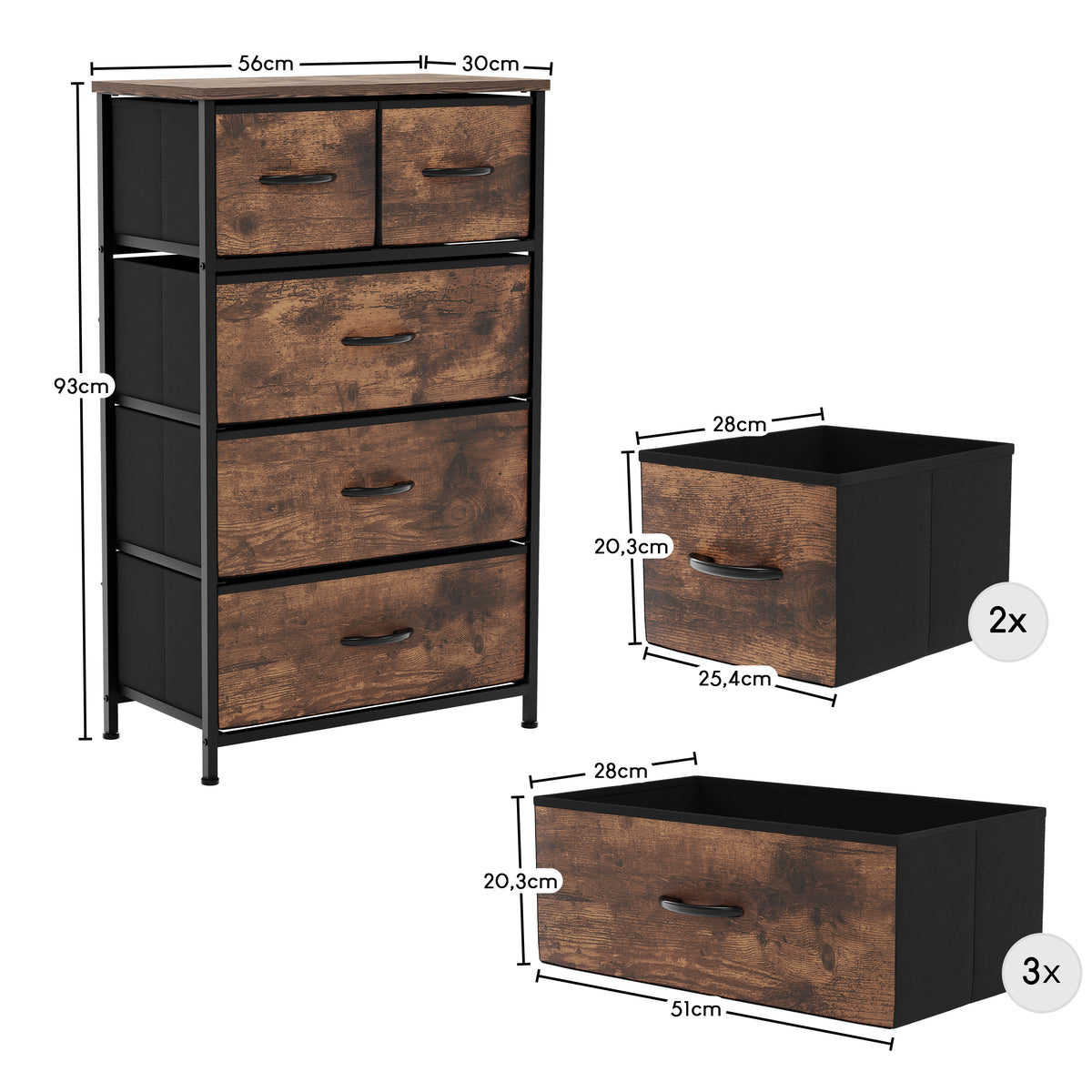 Chorley 5 Drawer Fabric Drawer Chest, Rustic Brown