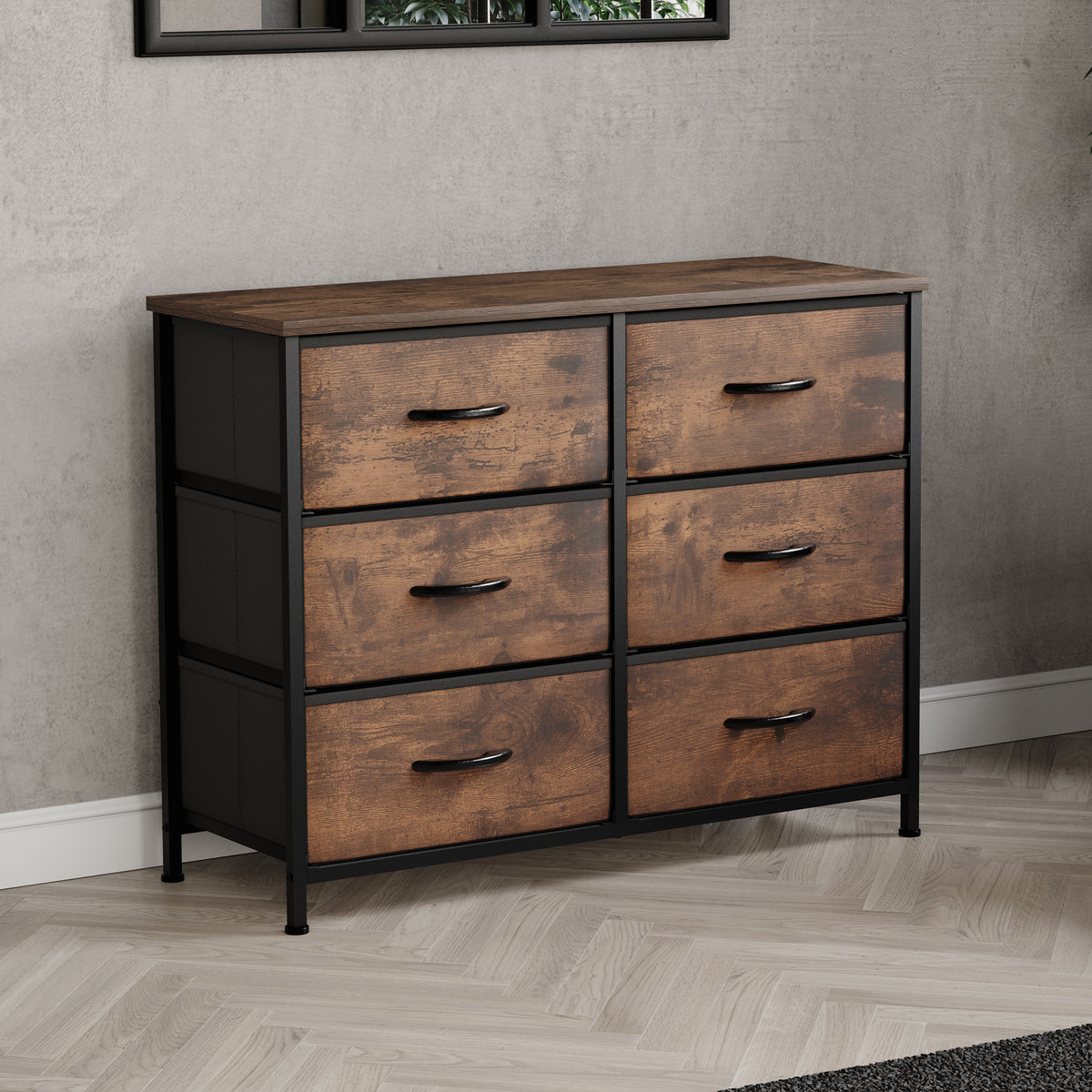 Chorley 6 Drawer Fabric Drawer Chest, Rustic Brown