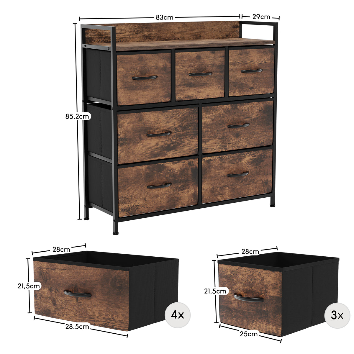 Chorley 7 Drawer Fabric Drawer Chest, Rustic Brown