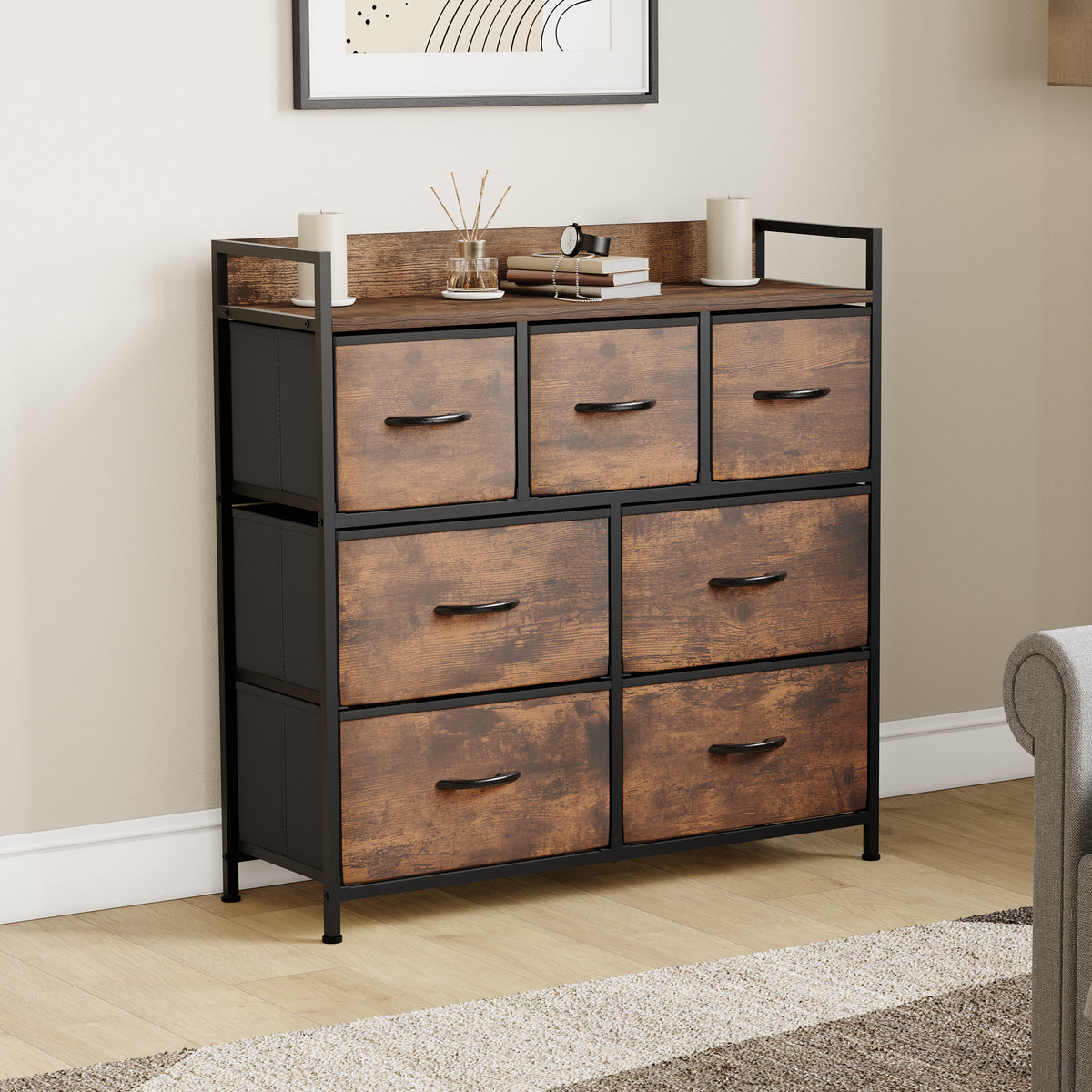 Chorley 7 Drawer Fabric Drawer Chest, Rustic Brown