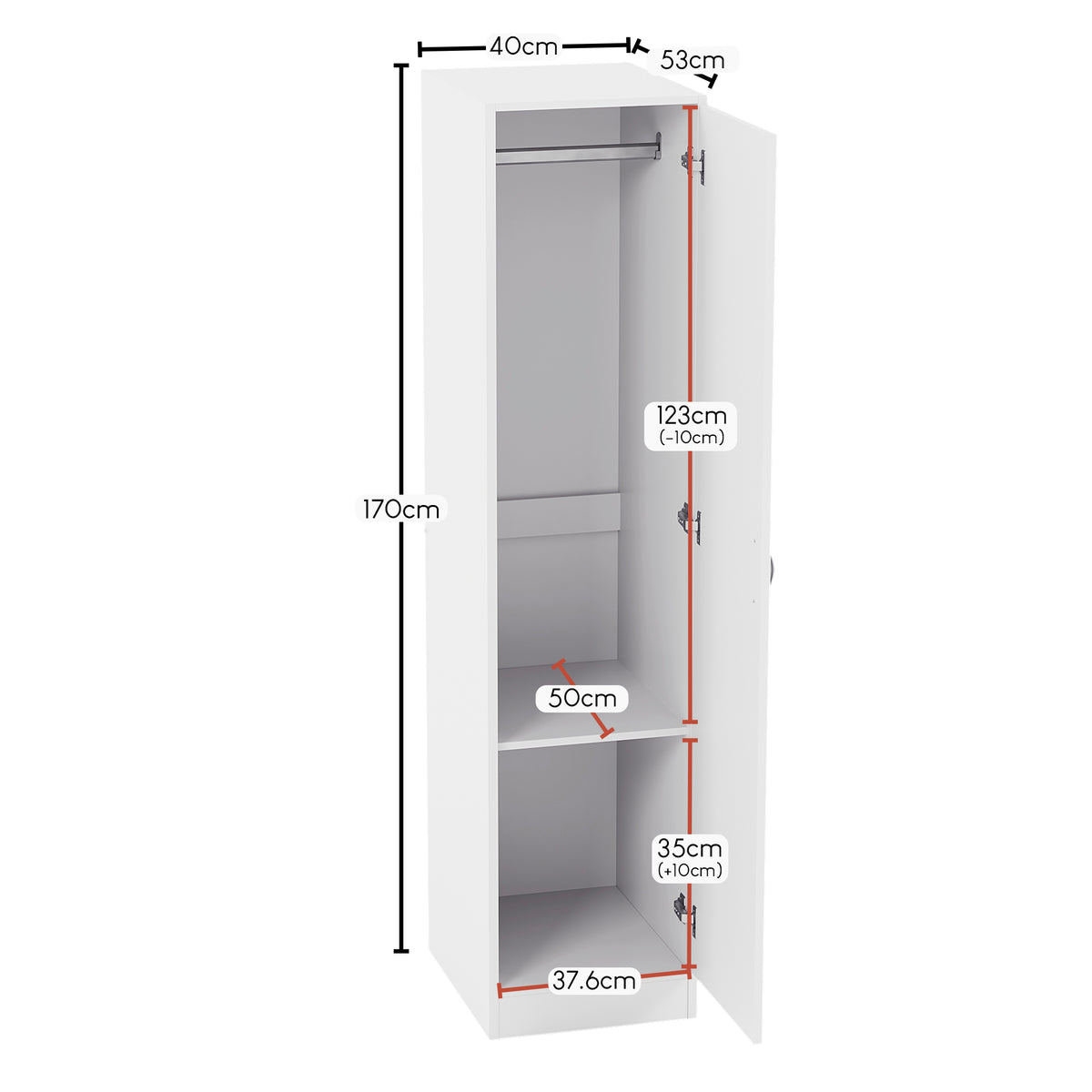 Riano 1 Door Wardrobe, White