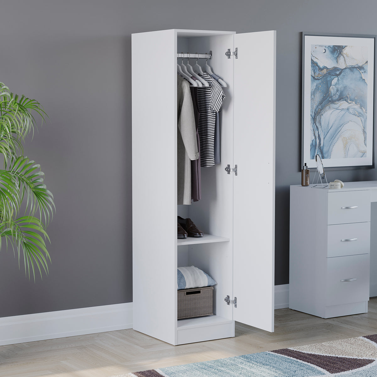 Riano 1 Door Wardrobe, White