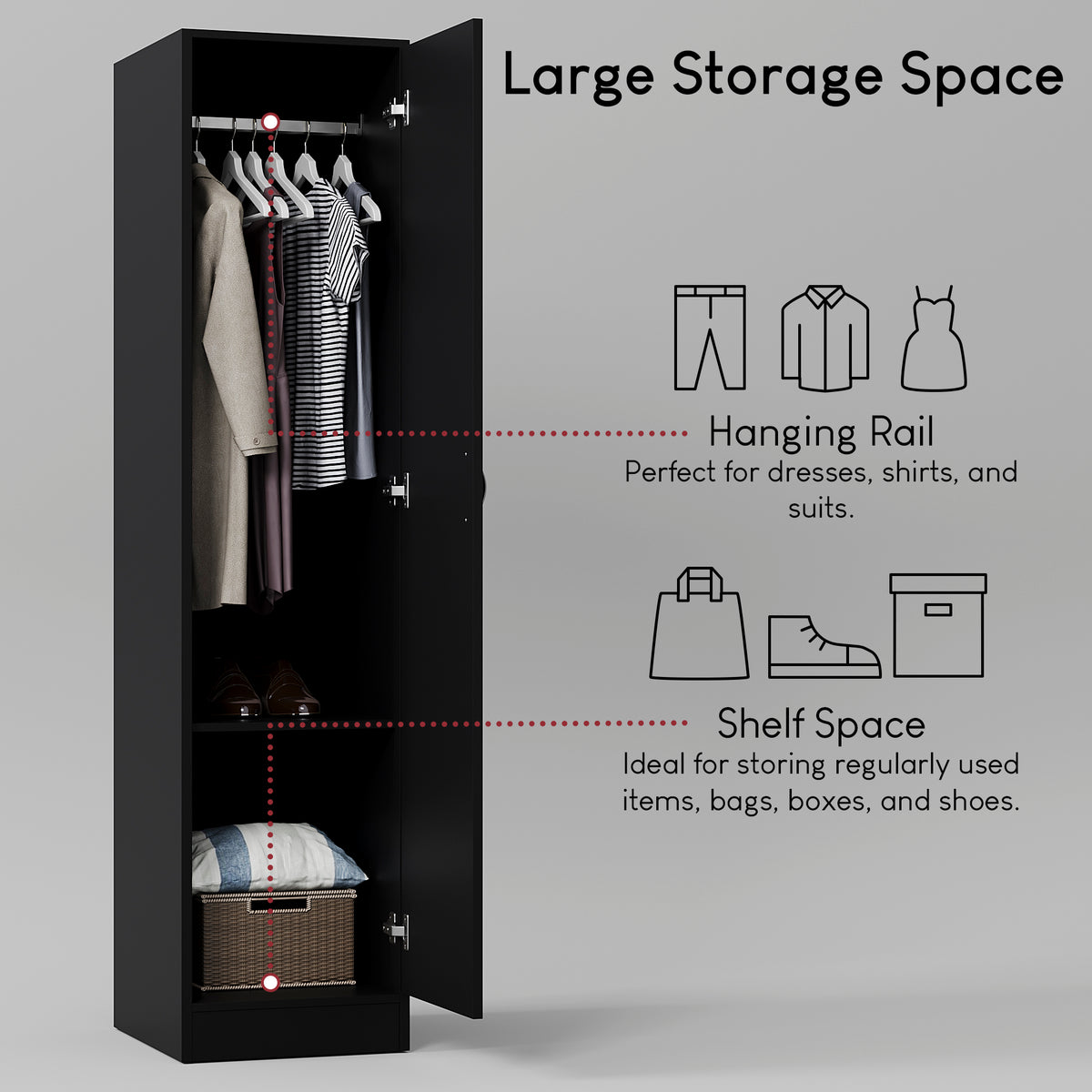 Riano 1 Door Wardrobe, Black