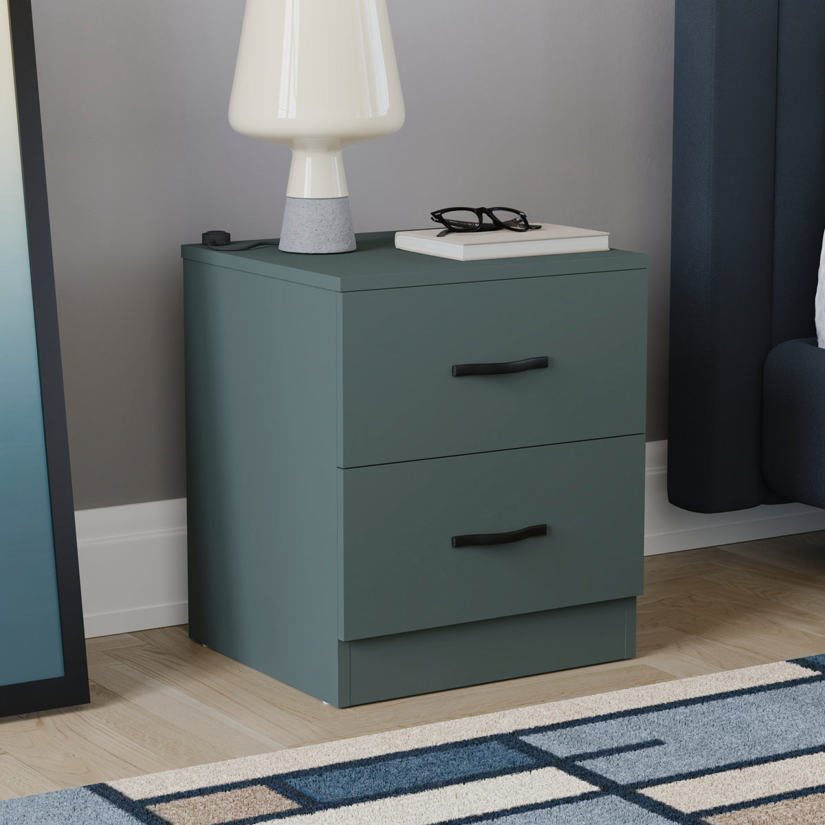 Riano 2 Drawer Bedside Chest, Jasper Green