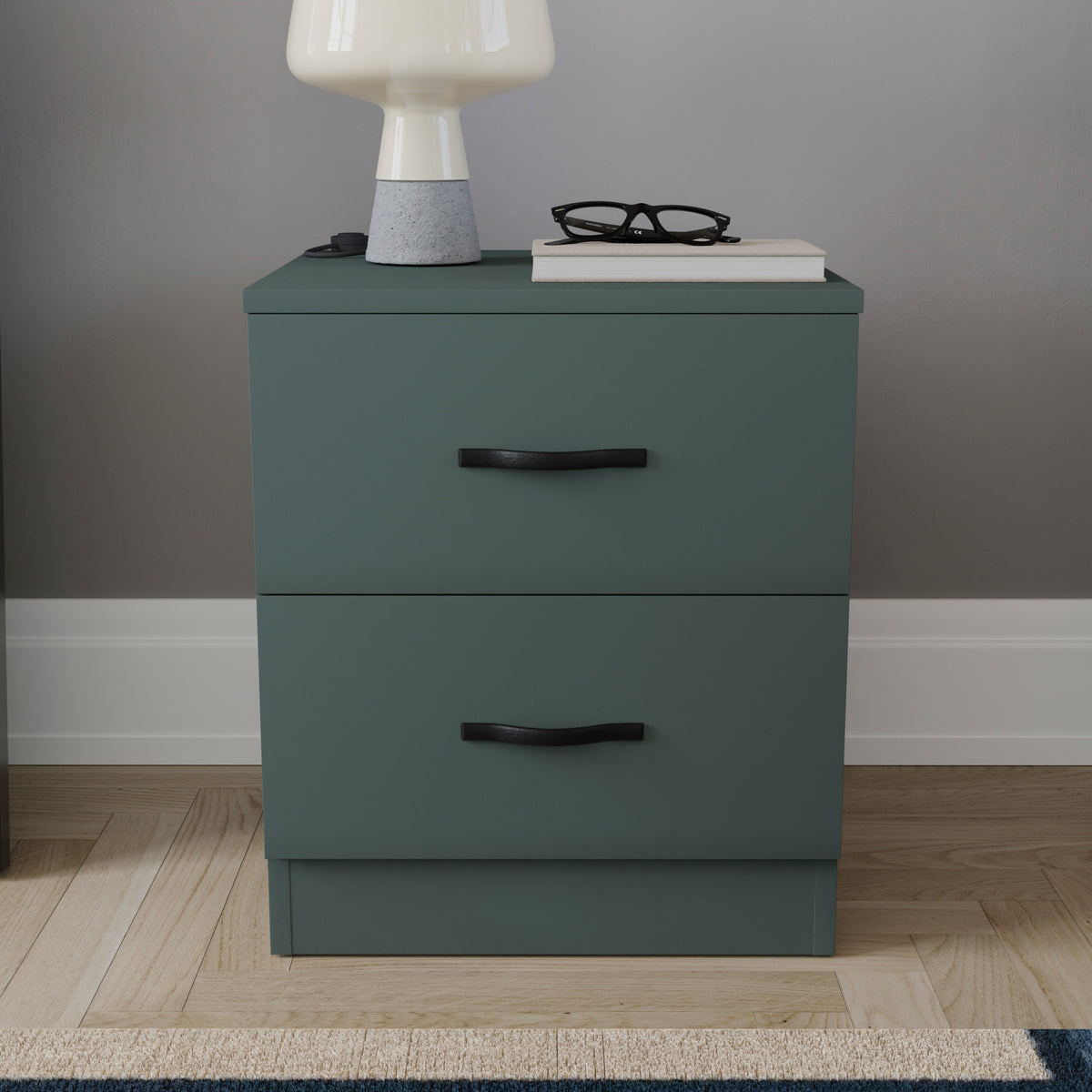 Riano 2 Drawer Bedside Chest, Jasper Green