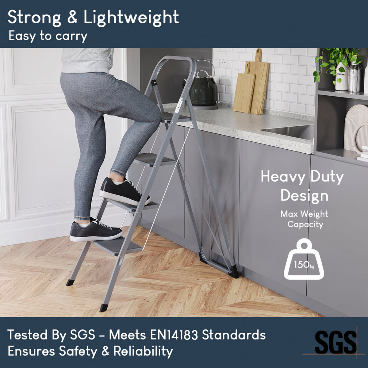 4 Step Ladder With Anti-Slip Mat, Grey