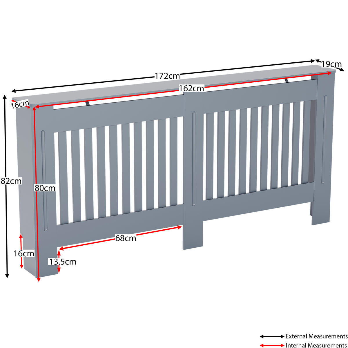 Extra Large Grey Chelsea radiator cover with decorative slatted front.