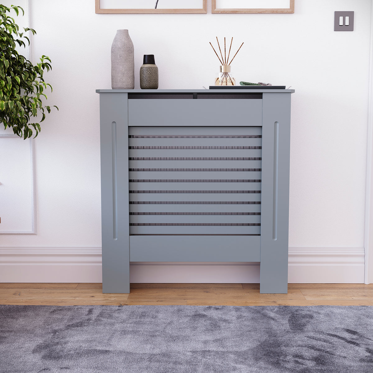 Milton Radiator Cover - Dark Grey, Small, Horizontal Grille Design