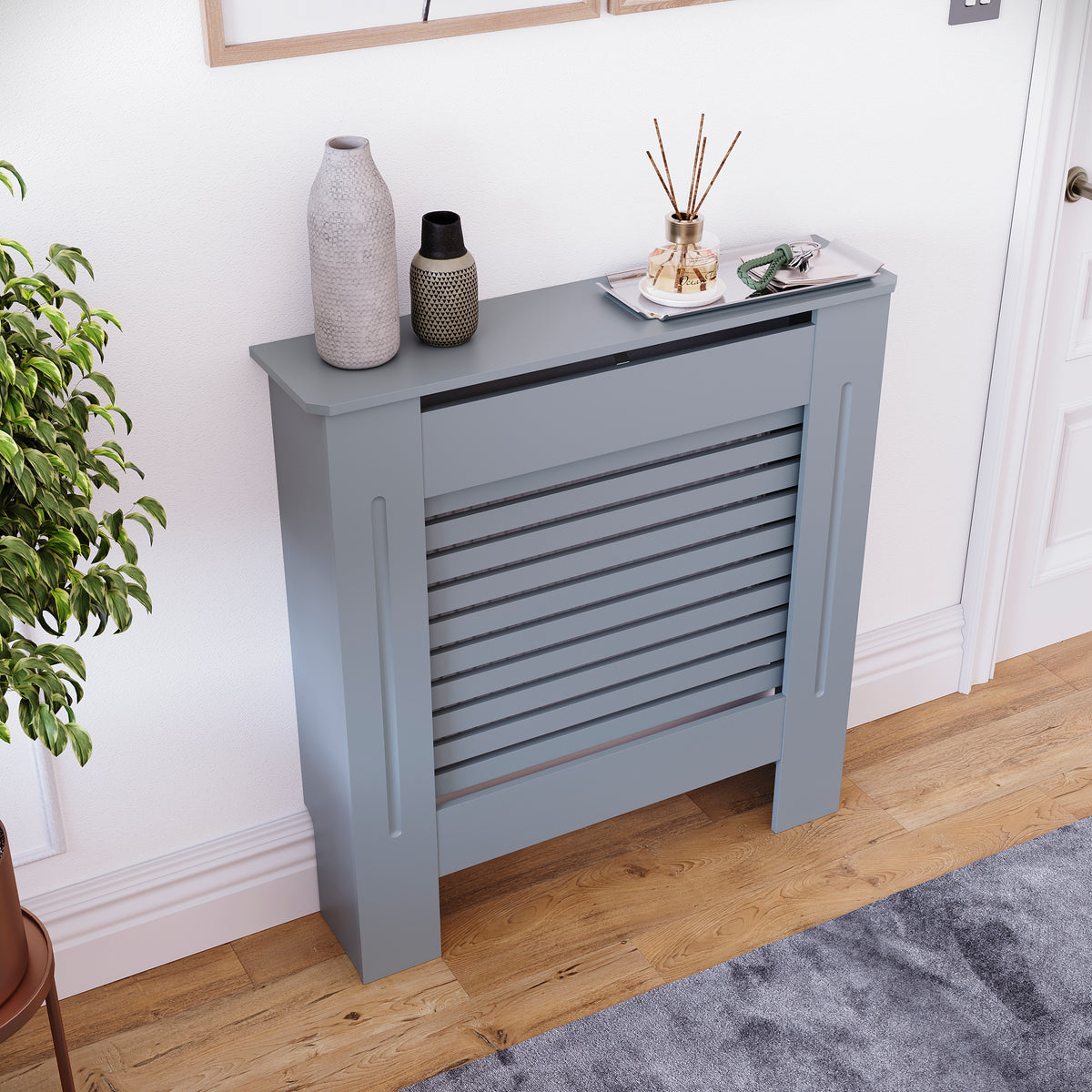 Milton Radiator Cover - Dark Grey, Small, Horizontal Grille Design