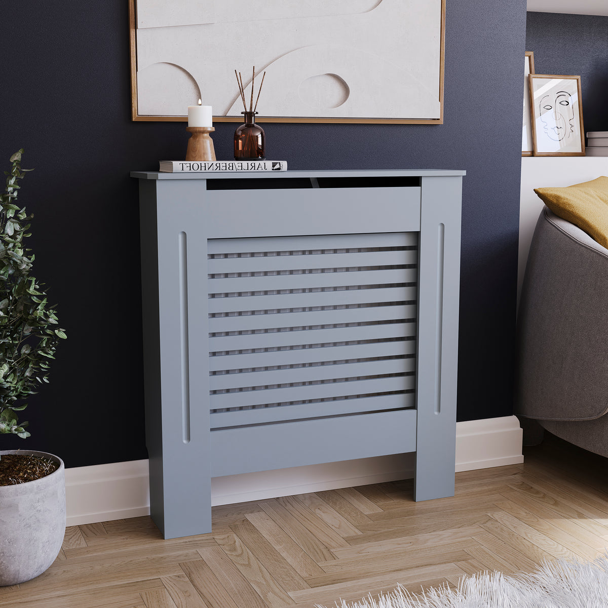 Milton Radiator Cover - Dark Grey, Small, Horizontal Grille Design