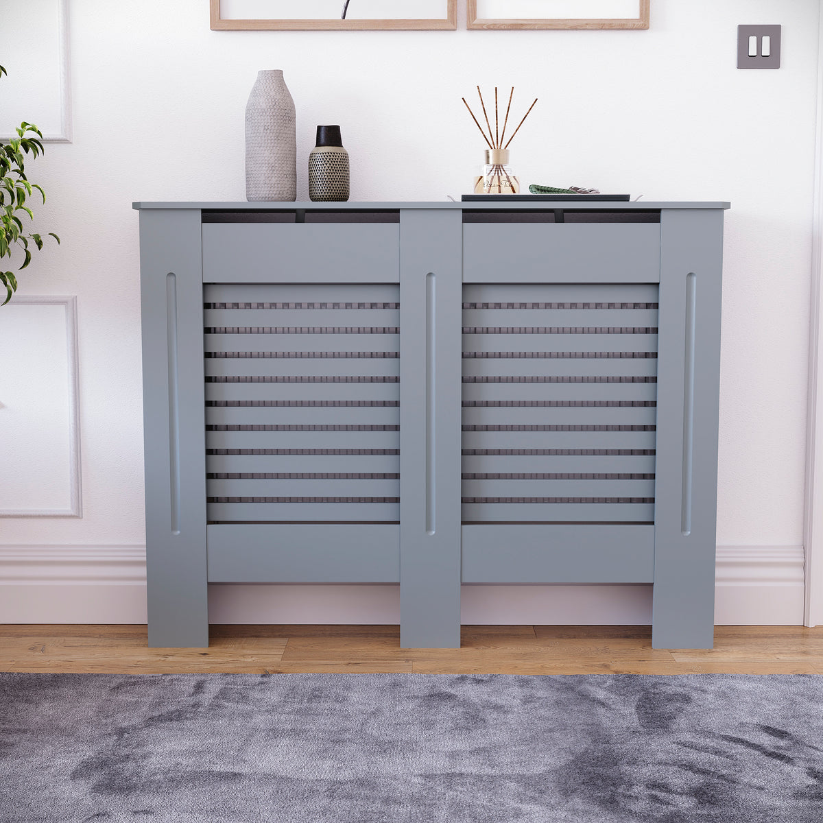 Milton Radiator Cover - Dark Grey, Medium, Horizontal Grille Design