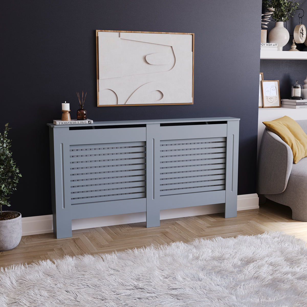 Milton Radiator Cover - Dark Grey, Large, Horizontal Grille Design