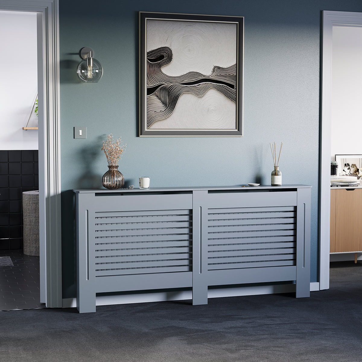 Milton Radiator Cover - Dark Grey, Extra Large, Horizontal Grille Design