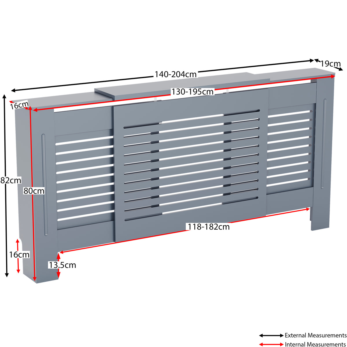 Milton Radiator Cover - Dark Grey, Adjustable, Horizontal Grille Design
