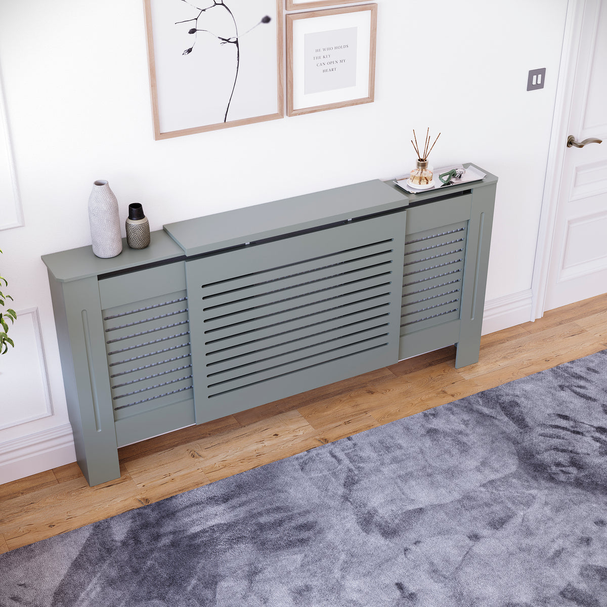 Milton Radiator Cover - Grey, Adjustable, Horizontal Grille Design