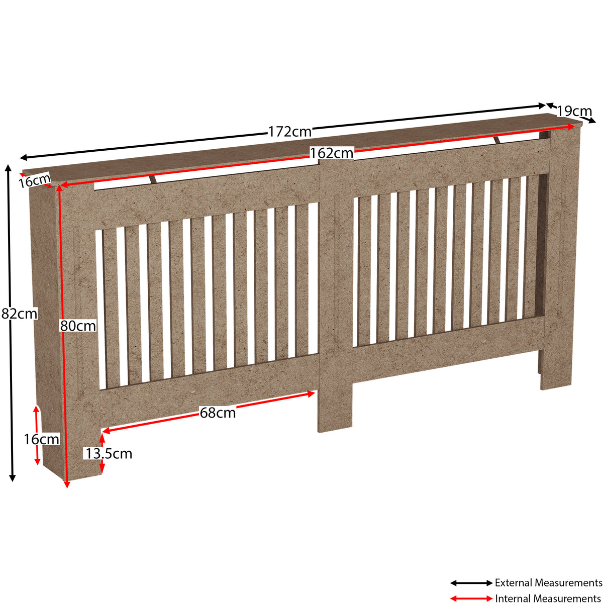 Extra Large unfinished Chelsea radiator cover with decorative slatted front, ready to paint