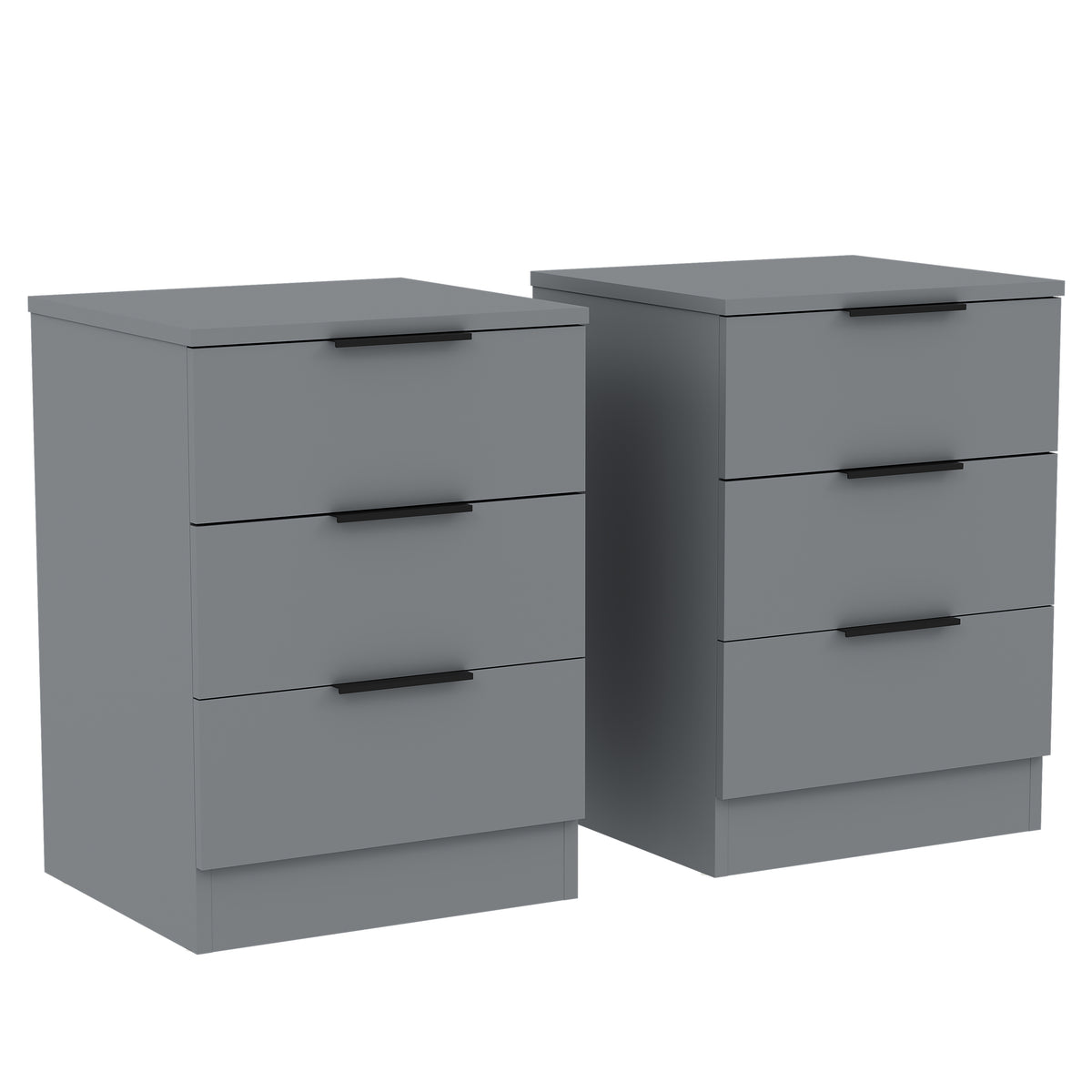 Trega 3 Drawer Bedside Chest, Grey - Set of 2