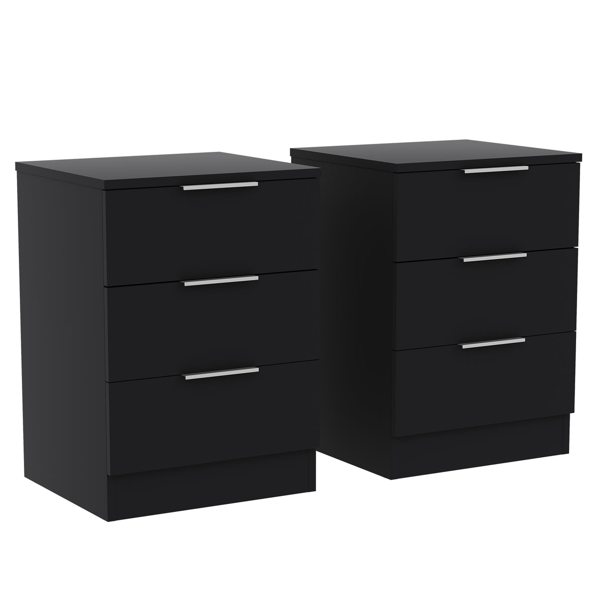 Trega 3 Drawer Bedside Chest, Black - Set of 2