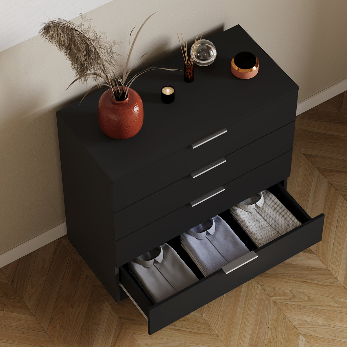 Trega 4 Drawer Chest, Black