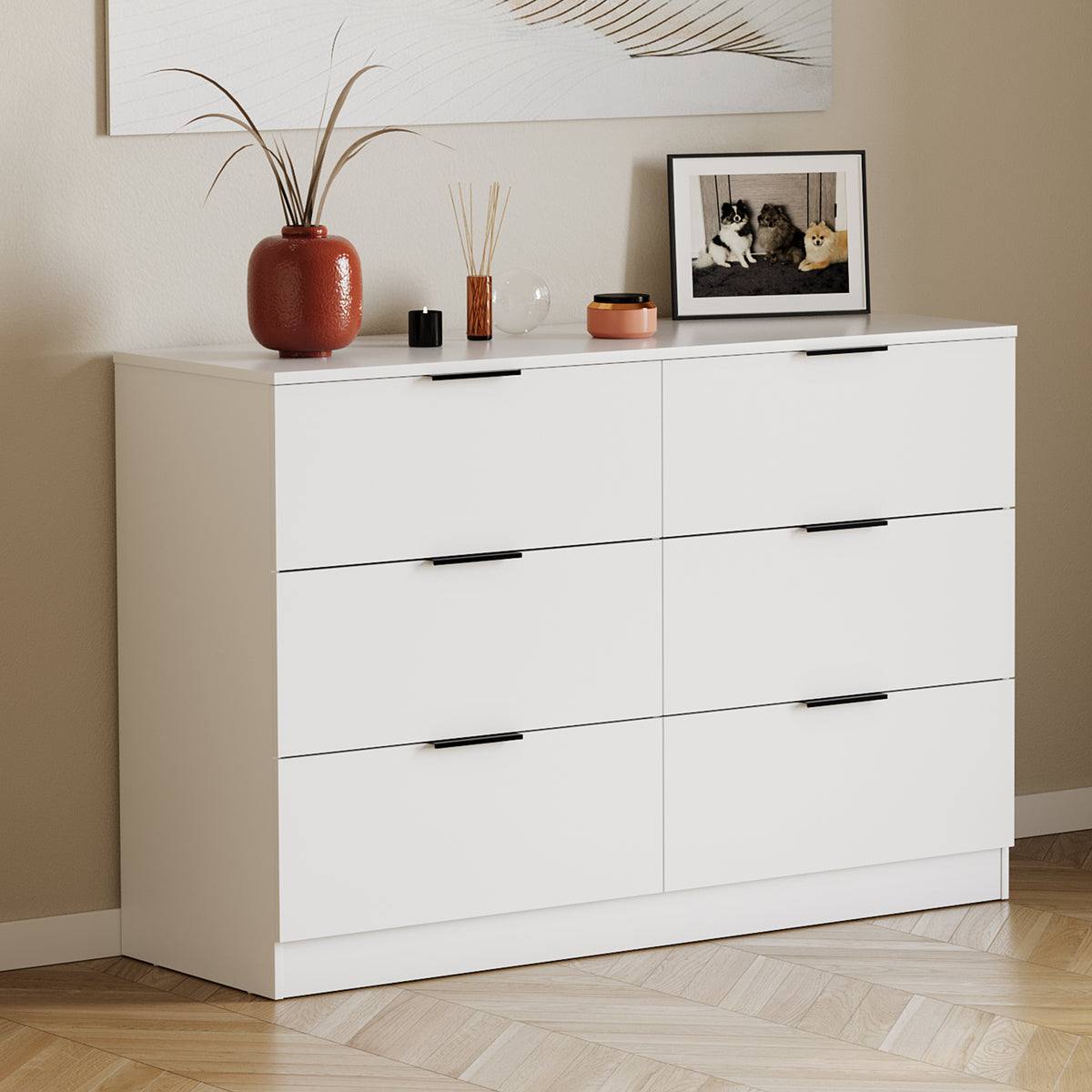 Trega 6 Drawer Chest, White