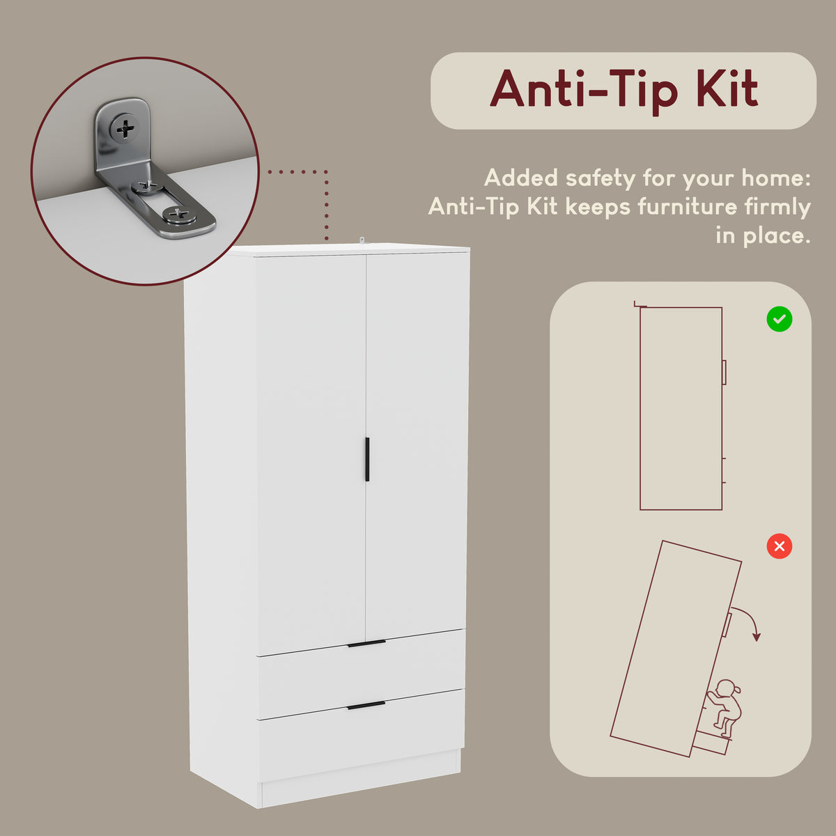 Trega 2 Door 2 Drawer Wardrobe, White