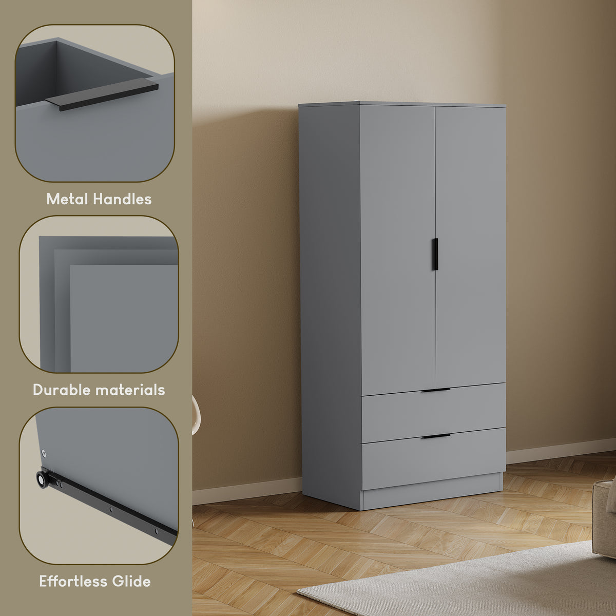Trega 2 Door 2 Drawer Wardrobe, Grey