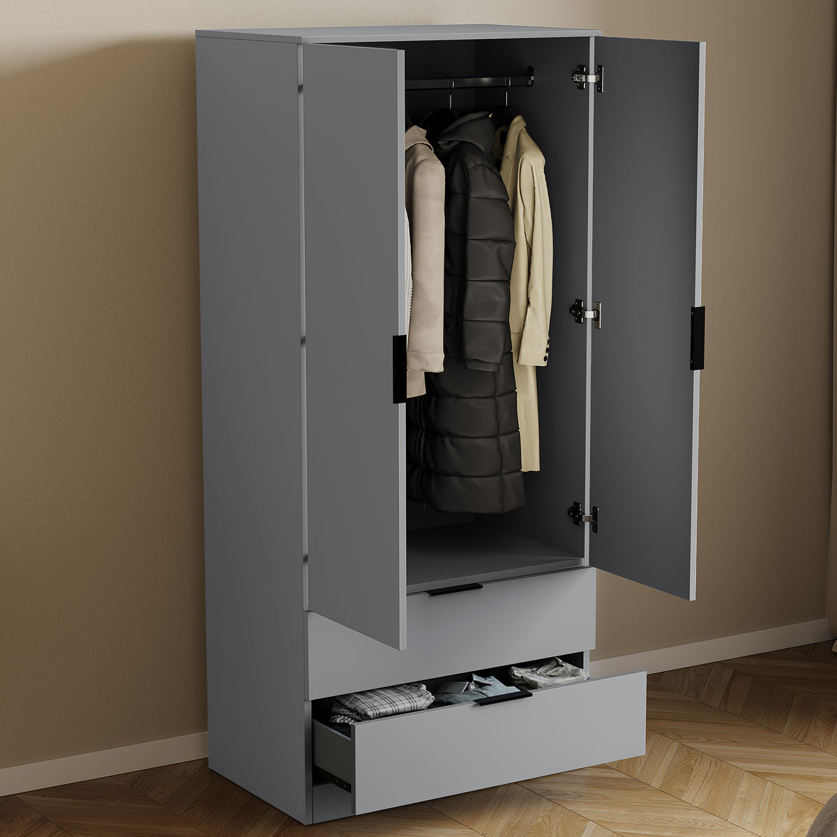 Trega 2 Door 2 Drawer Wardrobe, Grey