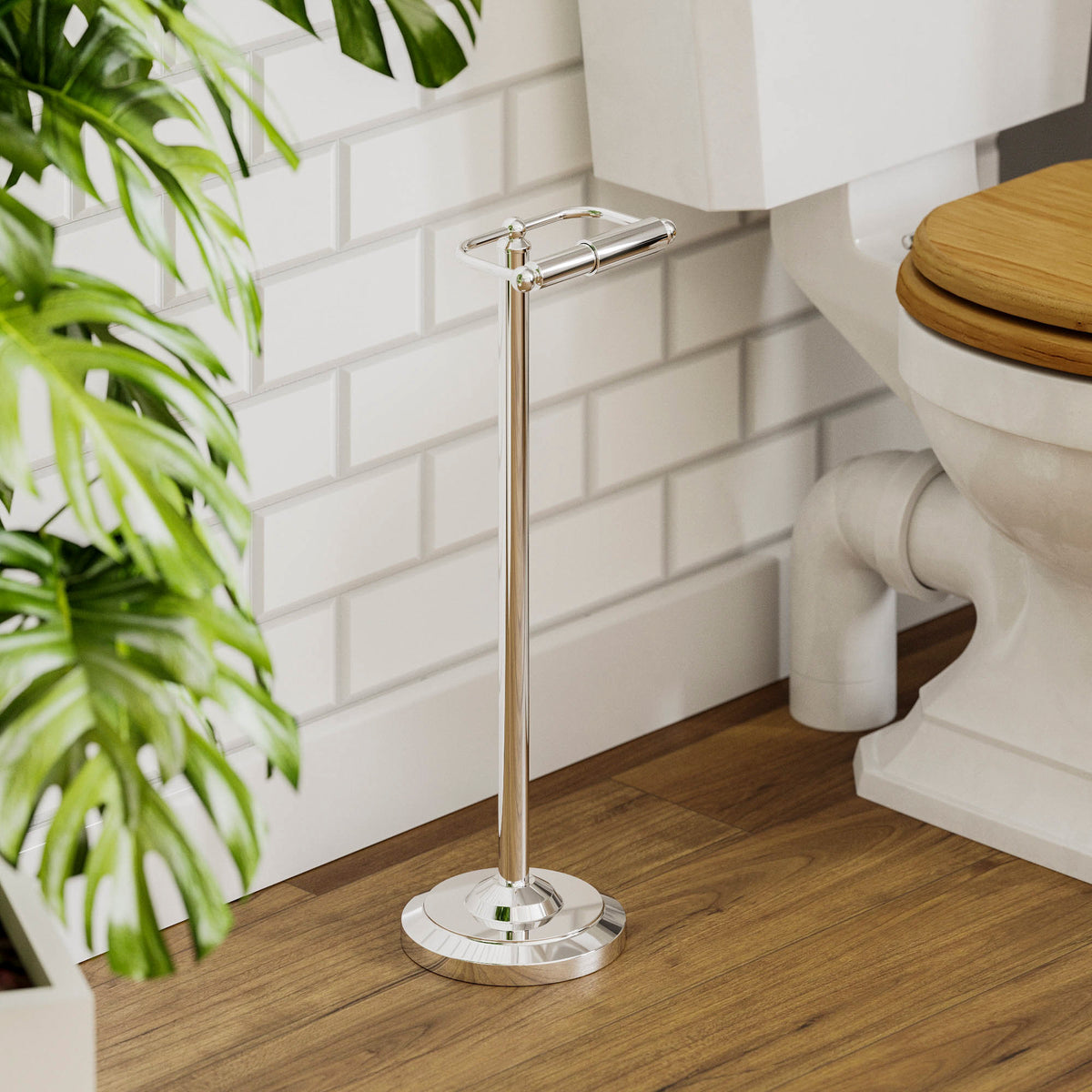 Floor Standing Toilet Roll Holder - Silver