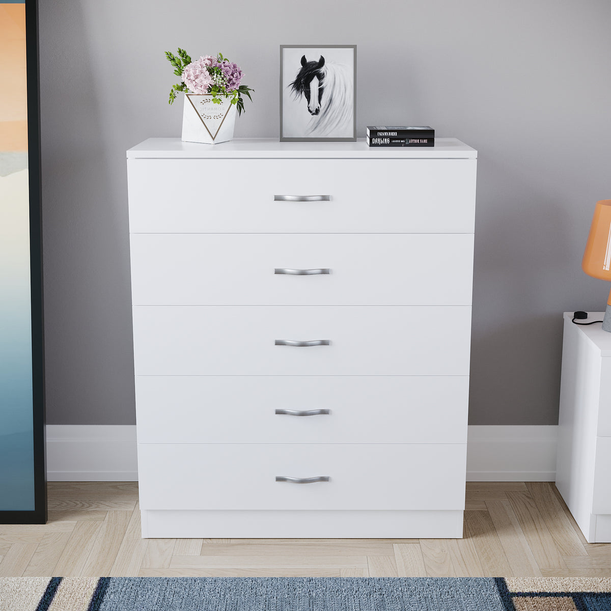 Riano 5 Drawer Chest White Bedroom Storage Unit