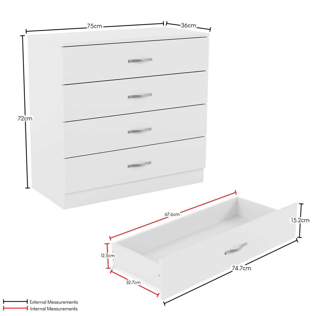 Riano 4 Drawer Chest White Bedroom Storage Unit