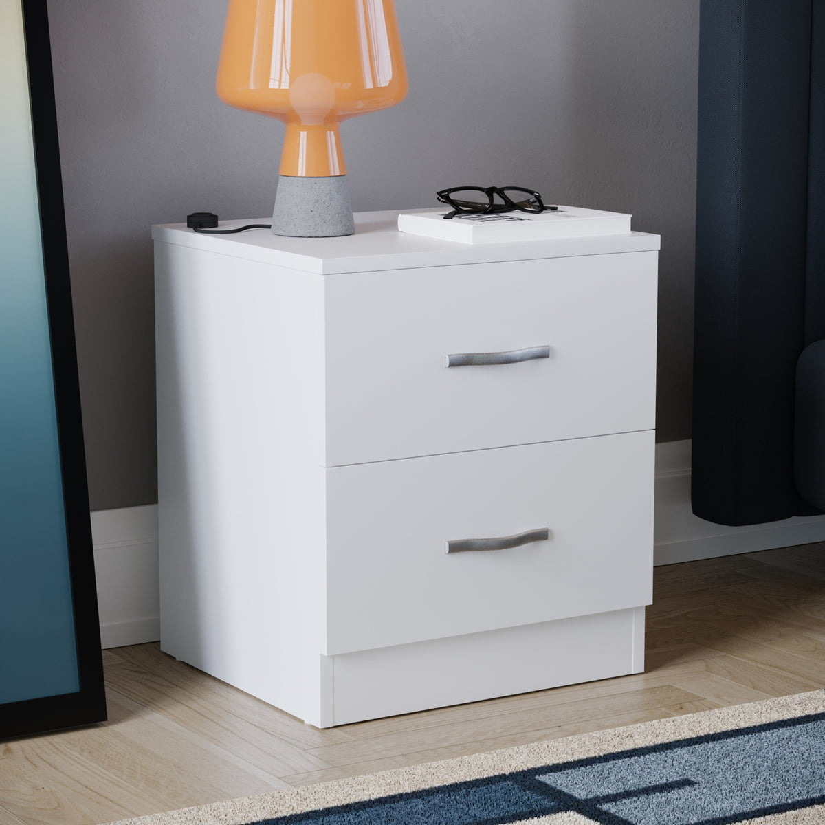 Riano 2 Drawer Bedside Chest Grey Bedroom Storage Unit