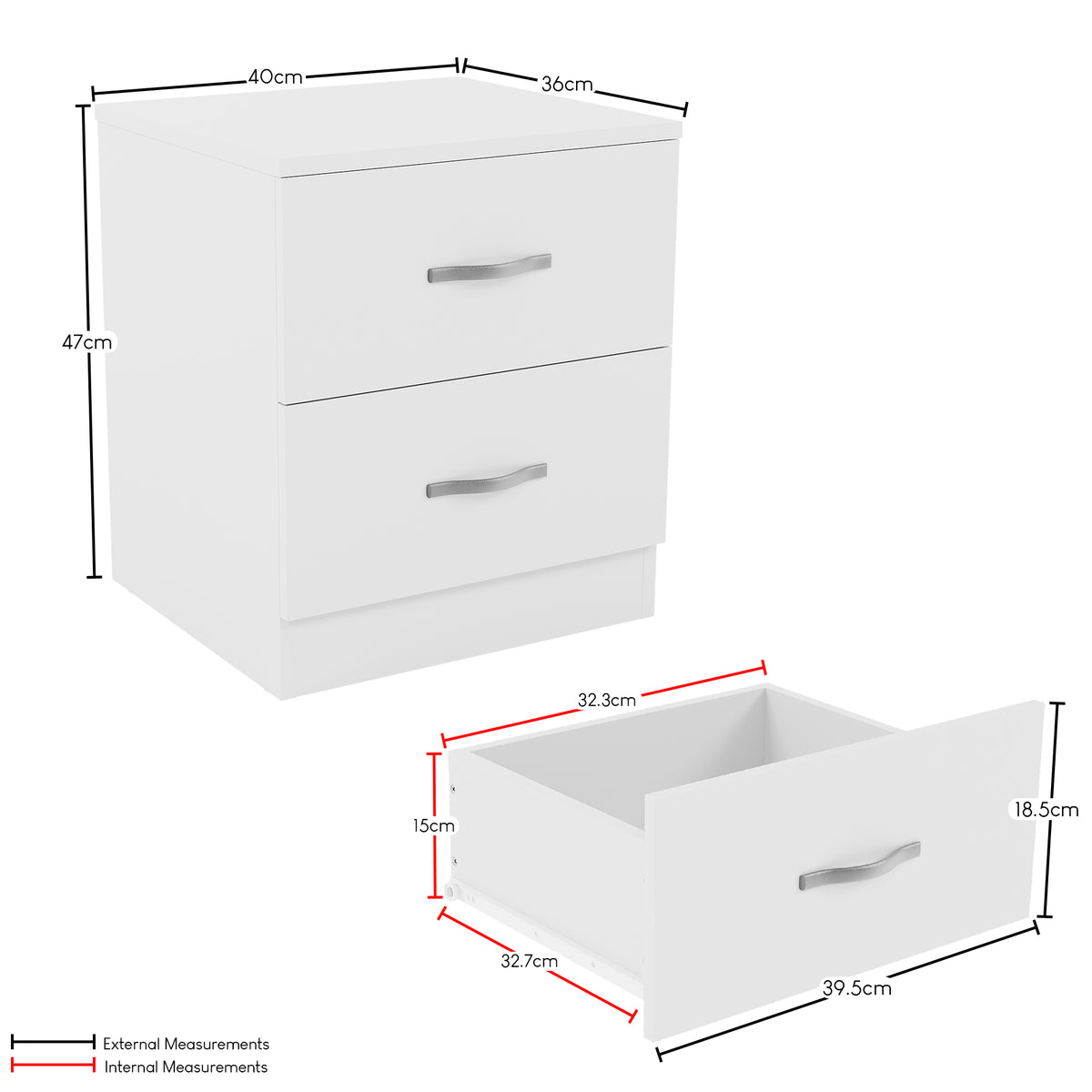 Riano 2 Drawer Bedside Chest Grey Bedroom Storage Unit