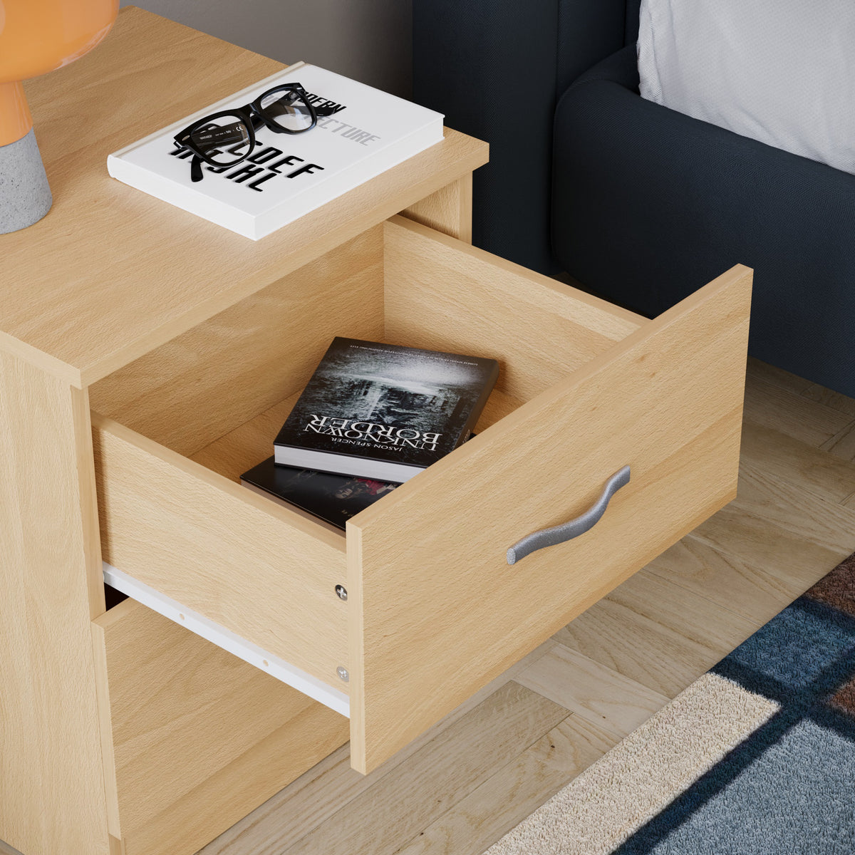 Riano 2 Drawer Bedside Chest Pine Bedroom Storage Unit