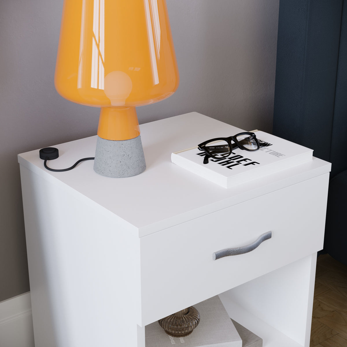 Riano 1 Drawer Bedside Chest Set White Bedroom Storage Unit