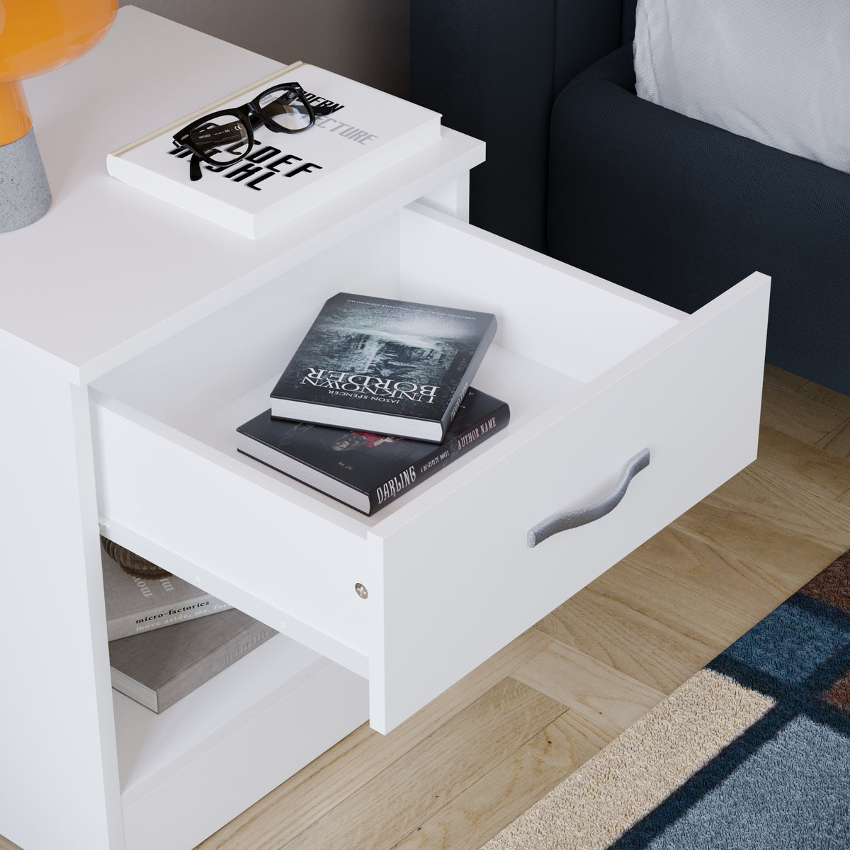 Riano 1 Drawer Bedside Chest White Bedroom Storage Unit